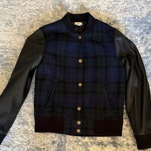 J. Crew Navy and Black Plaid Bomber Jacket